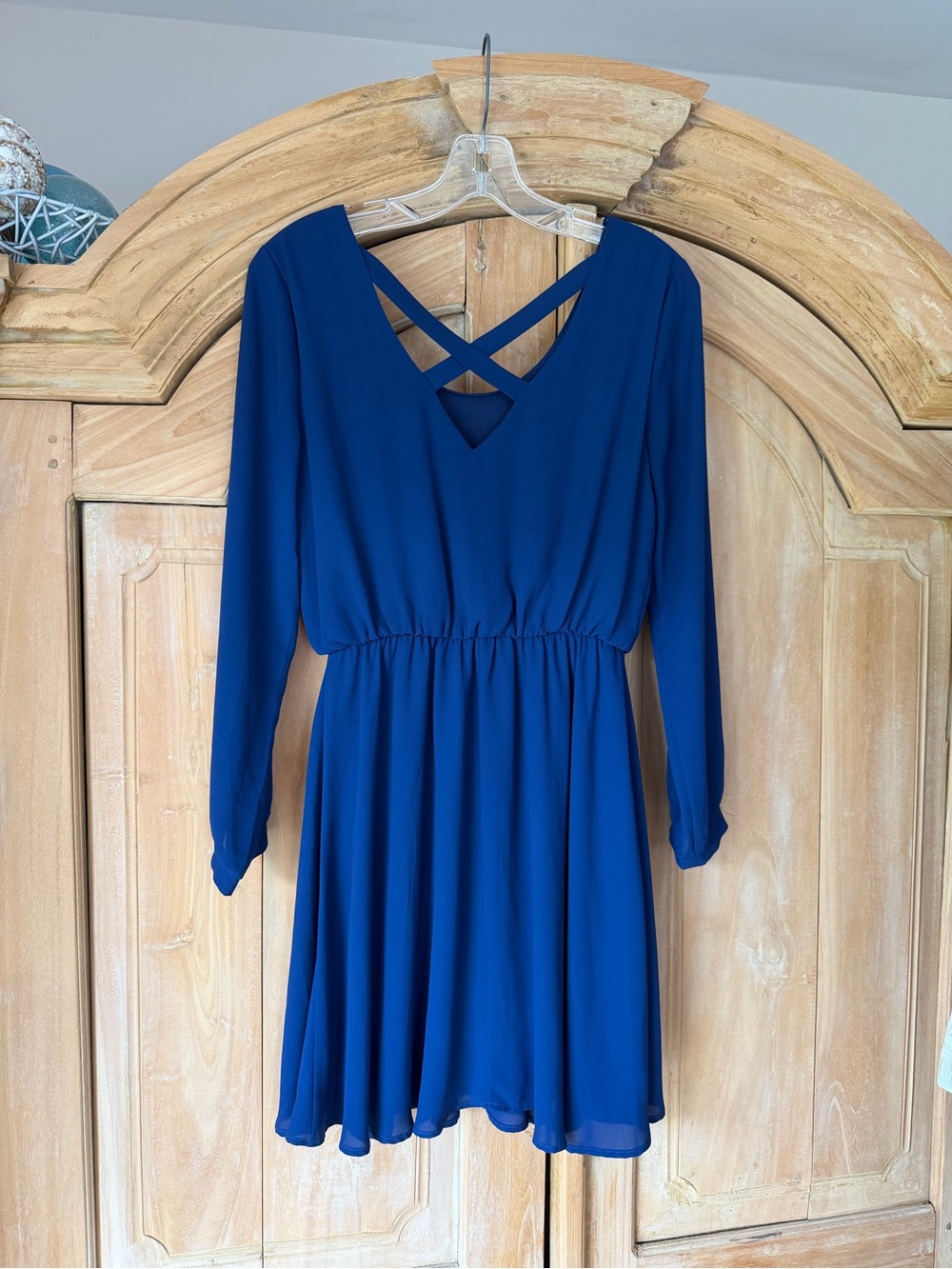 Royal Blue Long Sleeve V-Neck Dress